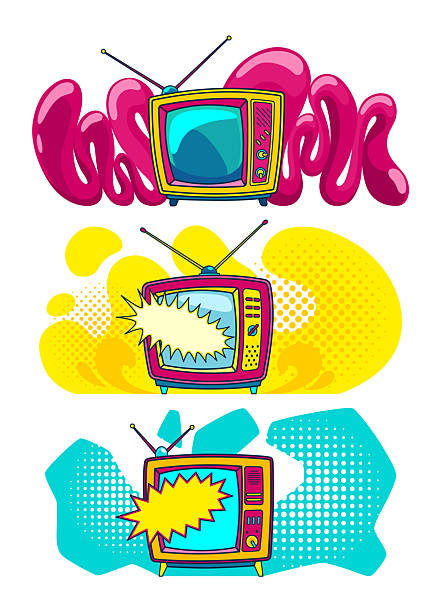 istock Comic retro tv set on halftone and dots backdrop. Vector colorful background in pop art retro comic style. Cartoon vintage 70s, 80s television 2223020985