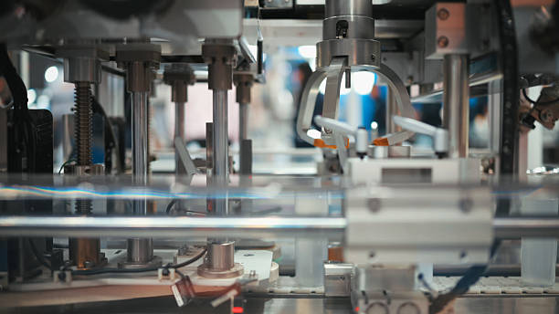 istock Automated filling machine for bottle packaging line industrial automation system with high speed bottle filler in sterile production environment for liquids and chemical solutions 2223022462