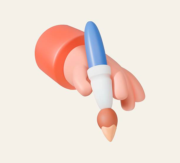 istock 3D Cartoon Hand Holding Blue Paintbrush Illustration 2223033946