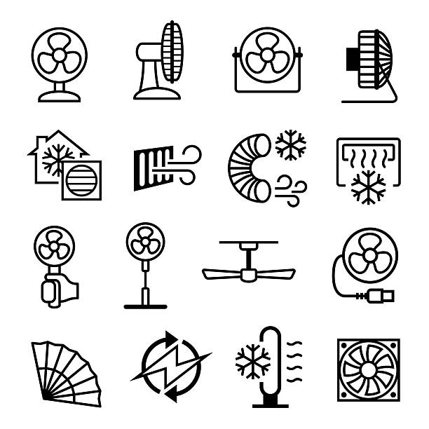 symboly ikon klimatizace a elektrických ventilátorů - vějíř stock ilustrace
