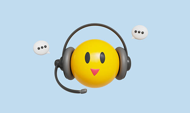 Call Center Customer Service Emoji  with Headset . 3D Rendering.