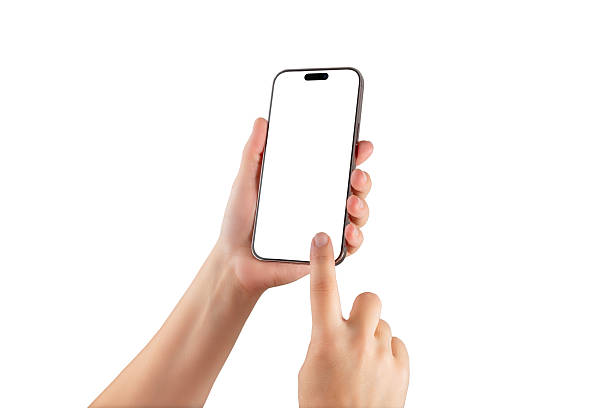 istock Hand holding smartphone with blank screen isolated on white, ideal for mobile app mockups, UI presentations, or tech-related marketing visuals 2223040745