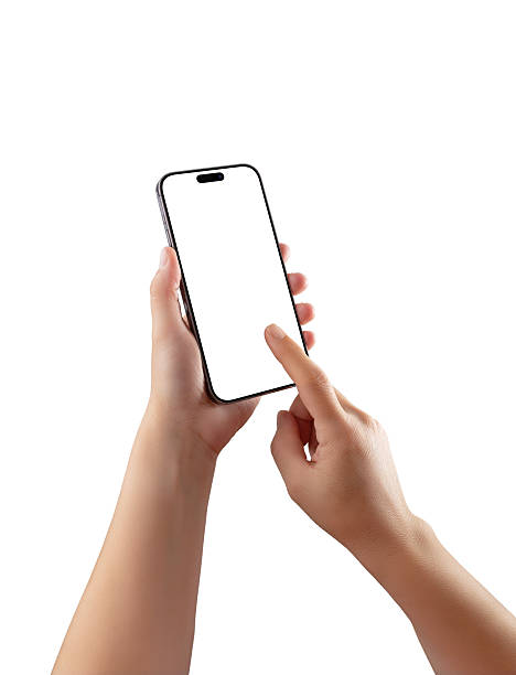 istock Two hands interacting with smartphone, blank screen mockup ideal for UI/UX previews, mobile app presentations, or responsive design visuals 2223040747
