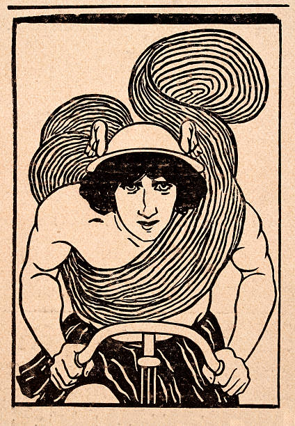 Greek god Hermes riding a bicycle, Jugendstil, German Art Nouveau, 1890s, 19th Century, Vintage illustration