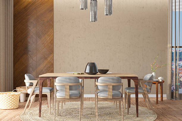 istock Modern Dining Room Interior With Wooden Table And Chairs 2223043294