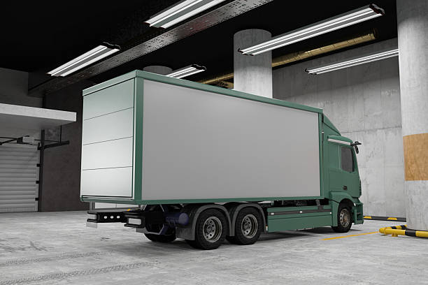 istock Green Delivery Truck With Blank Billboard in Warehouse 2223043359