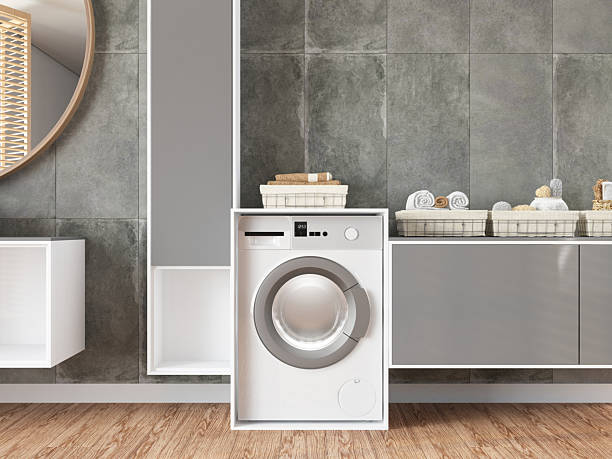 istock Minimalist Laundry Room With Built-In Washing Machine 2223043426