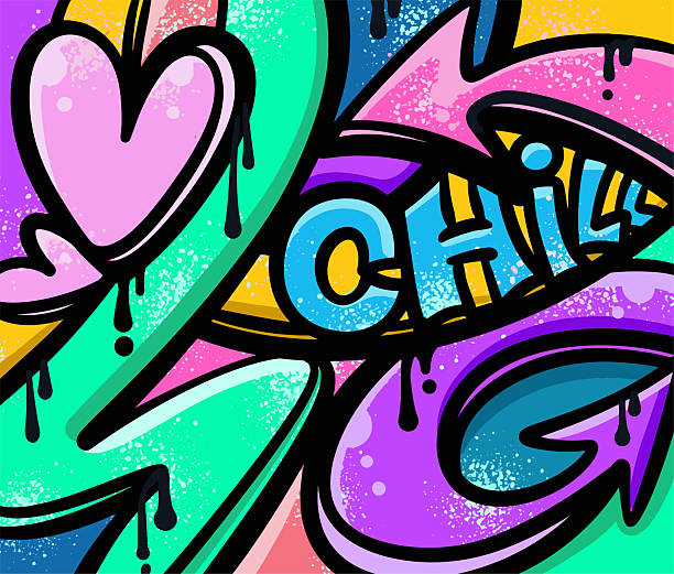 istock Colorful hand drawn graffiti abstract art with heart shapes, arrow symbols and curved geometric shapes 2223052614