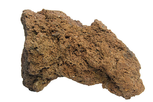 Volcanic red lava rock with unique rough texture isolated on a white background, including clipping path