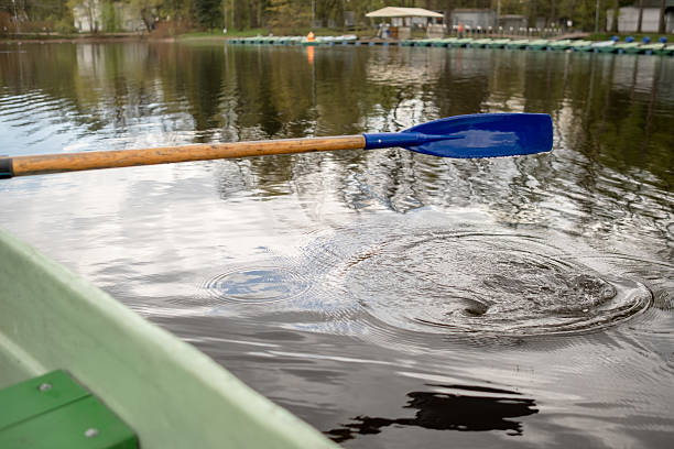 istock Rowing Activity on a Calm Lake With a Visible Splash and Ripples From an Oar Late in the Afternoon 2223061158