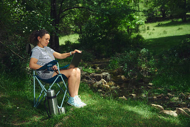 istock Woman Relaxing While Working on Laptop Near a Tranquil Stream in Nature 2223069791