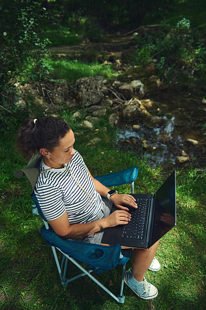 istock Woman Using Laptop in Outdoor Natural Setting Beside a Stream 2223069802