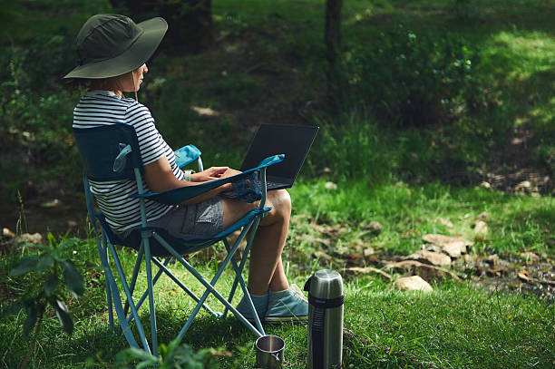 istock Outdoor Workspace: Woman Using Laptop in Scenic Nature 2223069895
