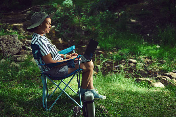 istock Person Working Outdoors on Laptop with Nature Background, Embracing Work and Relaxation 2223069978