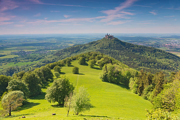 Königswinter, Germany, March 31, 2024 - The Drachenfels in the Rhine Valley seen from the Petersberg.