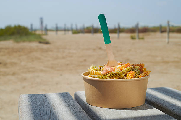 colorful pasta bowl on a summer table