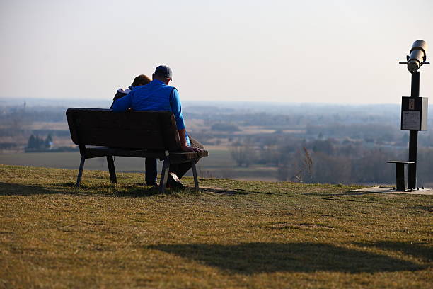 Sandomierz, Poland - March 8, 2025: Couple enjoying the view from a scenic overlook