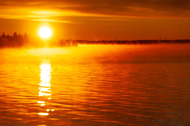 Stunning autumn sunrise over the big Rideau Lake in Ontario Canada