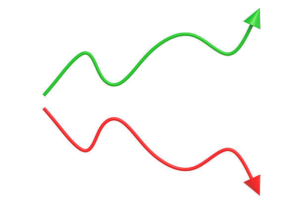 Arrows green ascendant and red descending isolated on white background. 3d render
