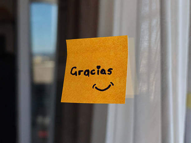 istock A yellow sticky note with a thank you message is displayed on glass 2223103592