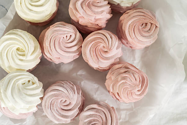 istock Top view of airy marshmallows. Delicious airy dessert 2223103778