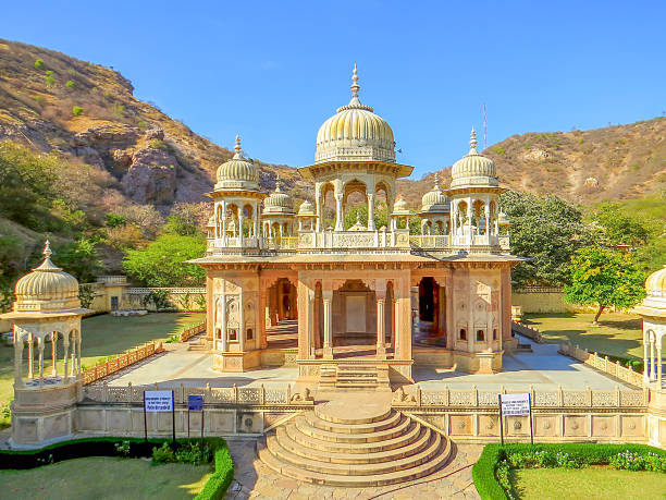istock Gaitore Ki Chhatriyan, this site features traditional funeral monuments honouring royal men of the past, Maharaja Jai Singh II. Jaipur, Rajasthan state, India. 2223106176