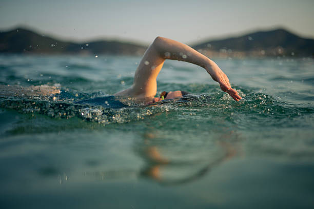 istock Female swimmer swimming forward crawl in sea. 2223106839