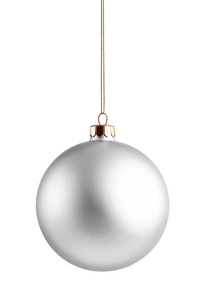 istock Realistic silver matte Christmas ball with ribbon isolated on a white background. 2223108319