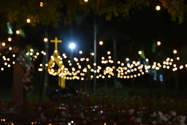 Haifa, Israel December 12, 2024 St Elias Cathedral of the Melkite Catholic and giant Christmas tree decorated for Christmas in Haifa, Israel. Greek Orthodox Church