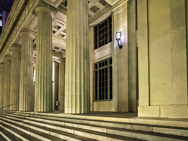 Columns of Miami-Dade County Courthouse at night, Miami downtown, Miami, USA stock photo