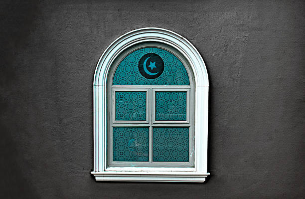 Islamic Window  and Building with Crescent Moon and Star