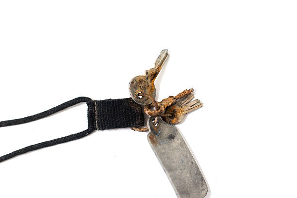 Brown leather trinket on a chain isolated on white background