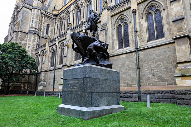 Monument to Captain Matthew Flinders erected in 1923 in front of St Paul Cathedral in Melbourne, Australia