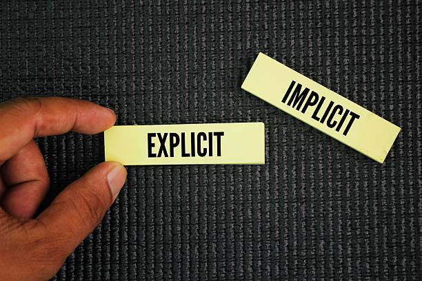 istock Paper with the words explicit and implicit. motivational words positive and negative. contrasting terms that describe how information is presented. two words that look similar but have very different 2223140639