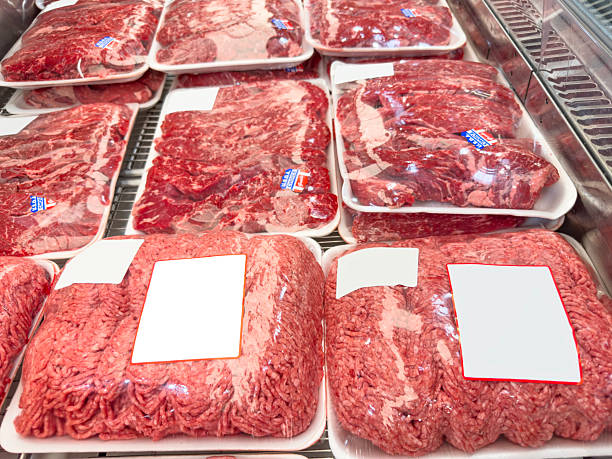 istock Raw steaks in market display 2223149122