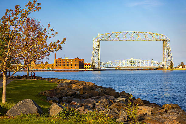 Detailed view of the iconic Duluth Aerial Lift Bridge highlighting its engineering and historic significance in Minnesota