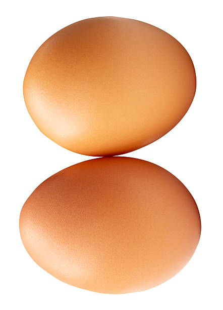 istock Two fresh brown chicken eggs in horizon in stack isolated on white background with clipping path 2223153852