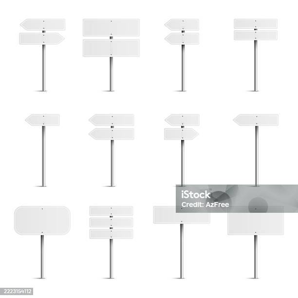 Sign Post Indicator Map Blank White Road Sign Posts Set Directional Information Vector Stock ...
