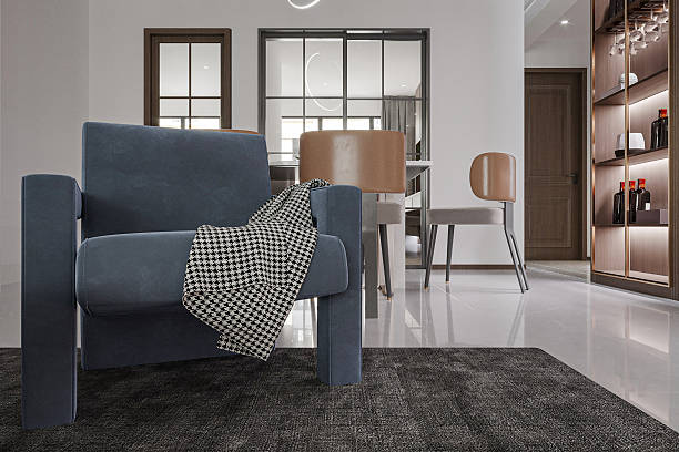 istock Modern Living Room Detail-Chic Marble Side Table with Unique Sculpture & Sofa 2223170107