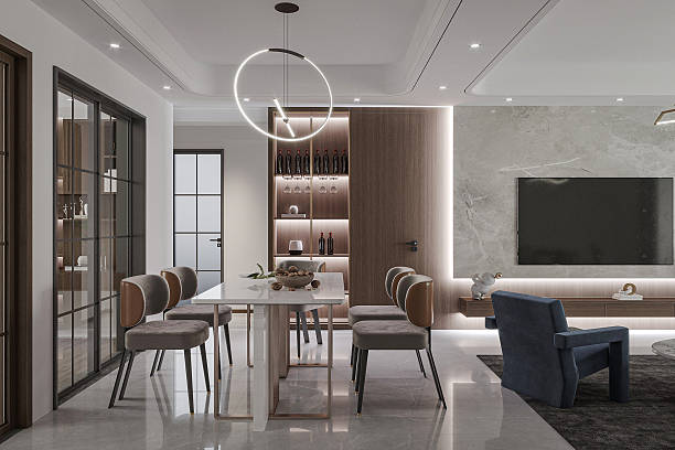 istock Modern Wardrobe Design-Sleek Wood and White Panels with Integrated Shelving 2223170199