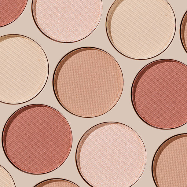 istock Cosmetics texture pattern, Warm vivid colored eye shadow makeup palette, round eye powder swatches. Female cosmetic and beauty products, aesthetic minimal beauty photo, colorful eyeshade, top view 2223174491