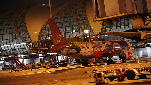 Bangkok, Thailand, June 6, 2025The apron at Suvarnabhumi Airport buzzes with activity, as aircraft line up to reflect global connectivity and modern aviation strength.