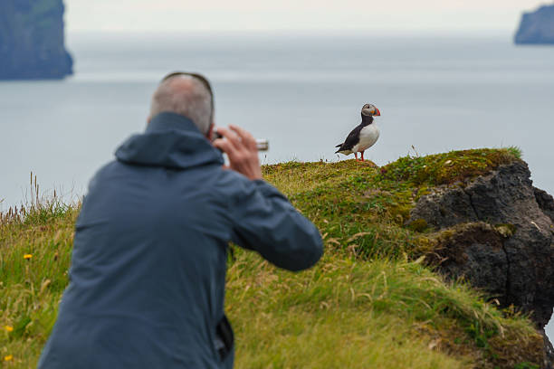 istock Photographer capturing puffin on cliff edge overlooking ocean 2223177639