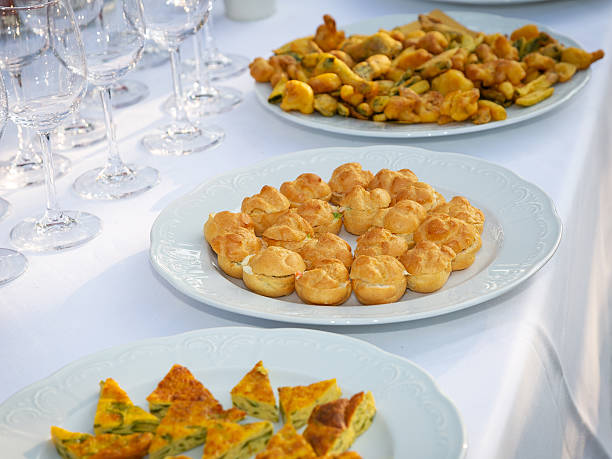 Banquet table with glasses and plates