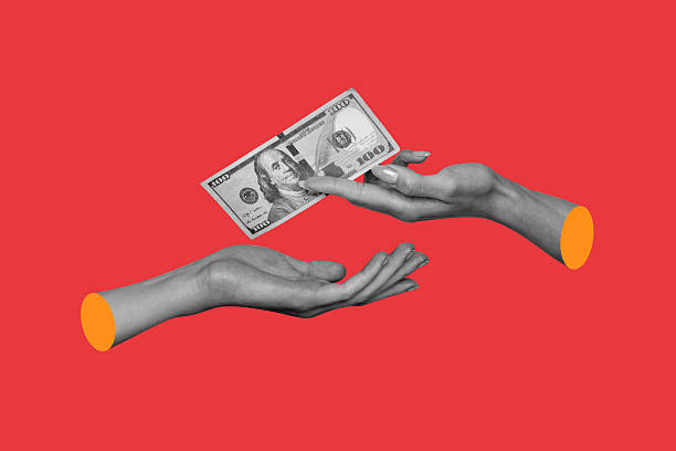 istock Creative full image artwork pop collage of hands point dollar banknote payment finance capital profit bonus bank transaction 2223182698