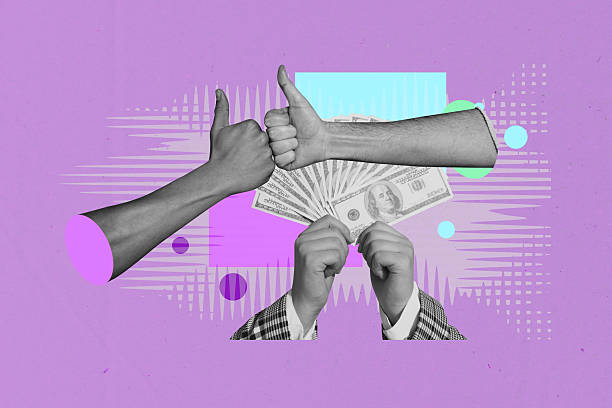 istock Creative full image artwork pop collage of hands point dollar banknote payment finance capital profit bonus bank transaction 2223182730