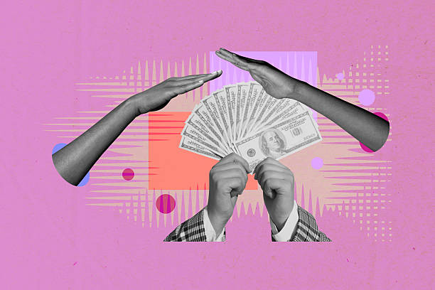 istock Creative full image artwork pop collage of hands point dollar banknote payment finance capital profit bonus bank transaction 2223182732