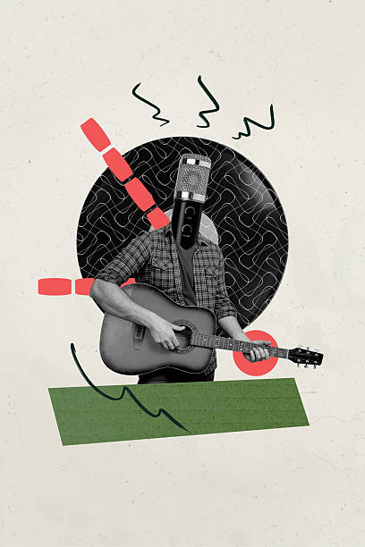 istock Vertical poster collage young headless man microphone singer guitarist player hobby professional chords audio drawing background 2223188309