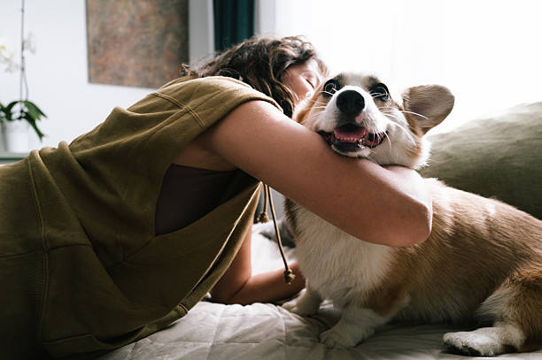 istock young woman relax Comfortable with cute dog in bed, 2223188621