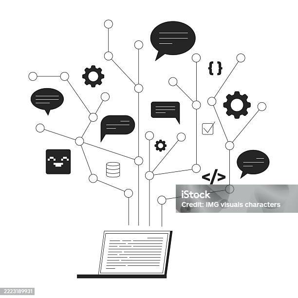 Laptop Generating Communication And Coding Tree Structure Line ...